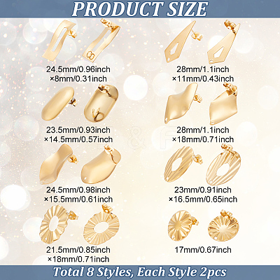 8 Style 304 Stainless Steel Stud Earring Findings STAS-MA0001-04G-1