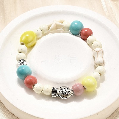 Porcelain Beads & Synthetic Howlite Beads Stretch Bracelets for Women BJEW-D307-02C-1