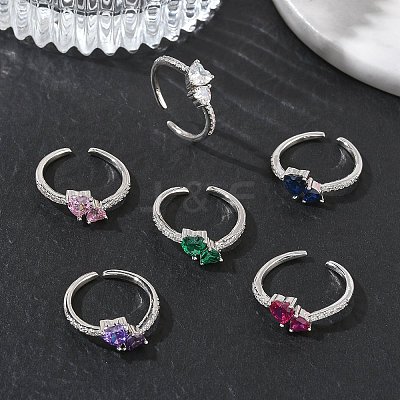 Brass Micro Pave Cubic Zirconia Cuff Open Rings RJEW-Z145-03P-1