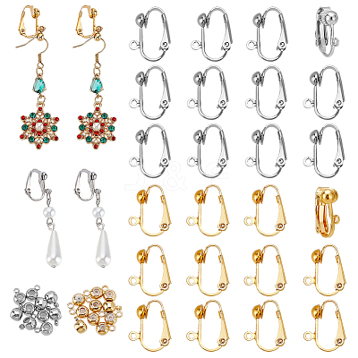 32Pcs 2 Colors Brass Clip-on Earrings Findings KK-PH0011-67-1