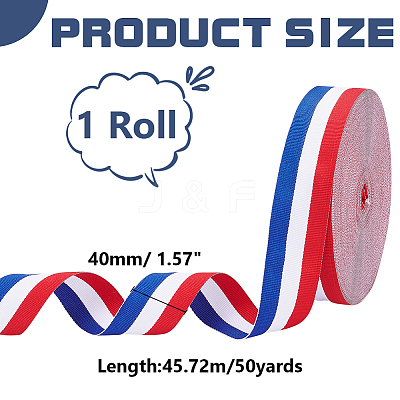 50 Yards Tricolor Polyester Striped Grosgrain Ribbon OCOR-WH0112-004A-1