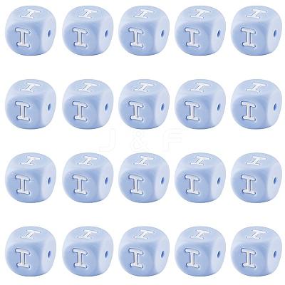 20Pcs Blue Cube Letter Silicone Beads 12x12x12mm Square Dice Alphabet Beads with 2mm Hole Spacer Loose Letter Beads for Bracelet Necklace Jewelry Making JX434I-1