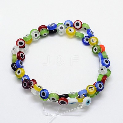 Handmade Evil Eye Lampwork Flat Round Bead Strands LAMP-L058-6mm-M-1