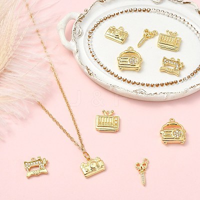 10Pcs 5 Styles Brass Micro Pave Clear Cubic Zirconia Pendants KK-CJ0004-26G-1