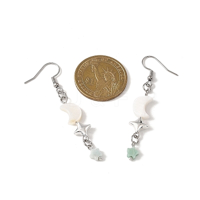 Star with Moon Natural Mixed Stone Dangle Earrings EJEW-JE06756-1