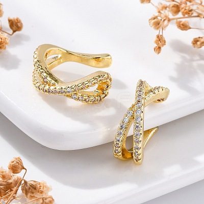Rack Plating Brass Micro Pave Clear Cubic Zirconia Cuff Earrings EJEW-H147-06G-1