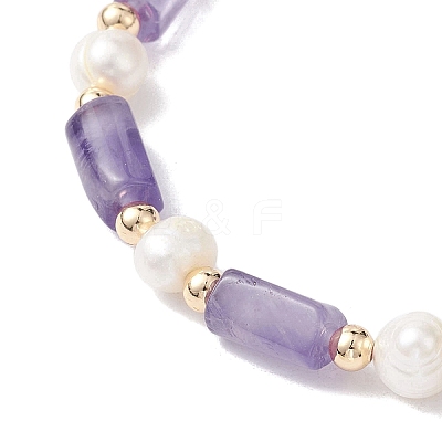 Column Natural Mixed Gemstone & Pearl Beaded Stretch Bracelet BJEW-JB10068-1
