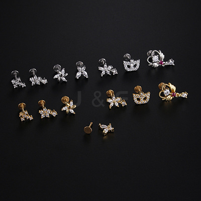 Stainless Steel Micro Pave Clear Cubic Zirconia Internally Threaded Labrets WGBE4CC-01-1