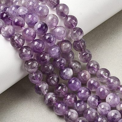 Natural Lavender Amethyst Round Bead Strands G-O134-08-8mm-01-1