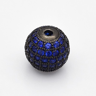 CZ Brass Micro Pave Grade AAA Blue Color Cubic Zirconia Round Beads KK-O065-8mm-03B-NR-1