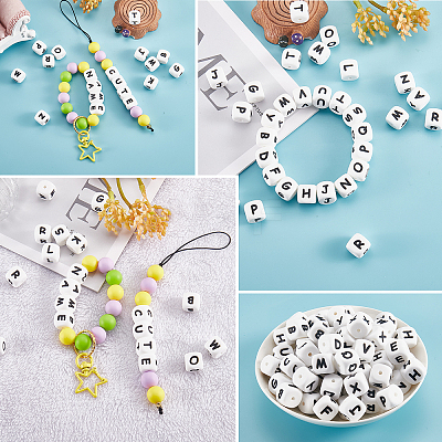 20Pcs White Cube Letter Silicone Beads 12x12x12mm Square Dice Alphabet Beads with 2mm Hole Spacer Loose Letter Beads for Bracelet Necklace Jewelry Making JX432Y-1