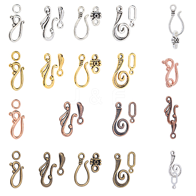 Tibetan Style Hook and Eye Clasps TIBE-PH0005-13-WH-1
