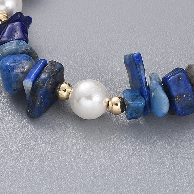 Natural Lapis Lazuli Chip Beaded Bracelets BJEW-JB04933-04-1