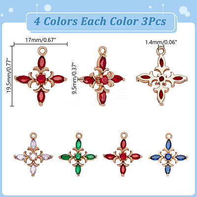 12Pcs 4 Colors Brass Micro Pave Cubic Zirconia Pendants KK-AR0001-86-1
