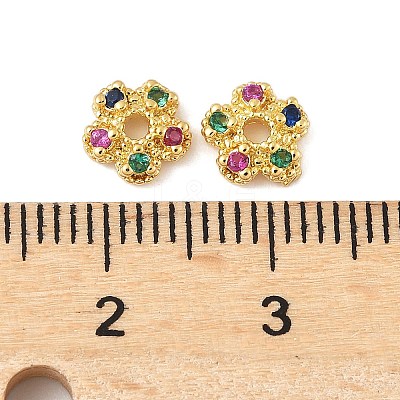 Brass Micro Pave Colorful Cubic Zirconia Bead Caps KK-V015-07G-01-1