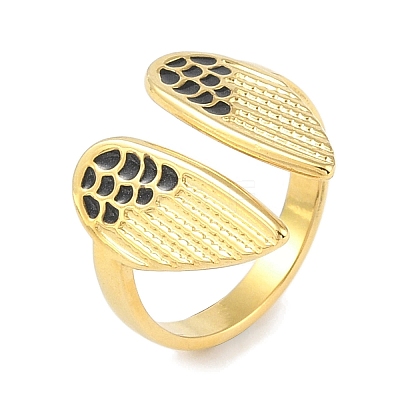 Ion Plating(IP) 304 Stainless Steel Enamel Wing Cuff Finger Rings RJEW-L107-084G-02-1