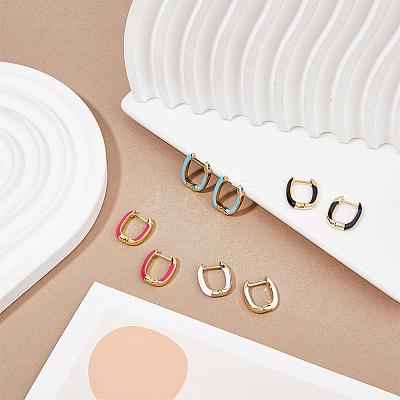 4 Pairs 4 Colors Real 18K Gold Plated Brass Rectangle Hoop Earrings EJEW-FI0003-06-1
