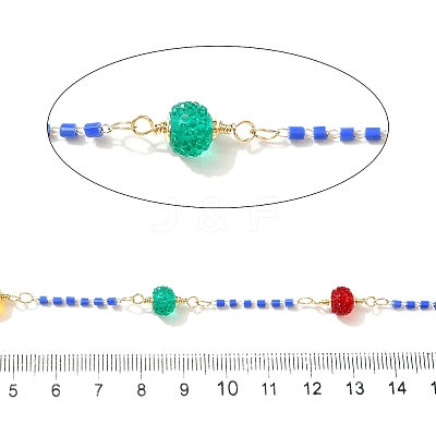 Brass Hexagonal Column Glass Seaded Beaded & Resin Round Beaded Link Chains CHC-G026-01I-1
