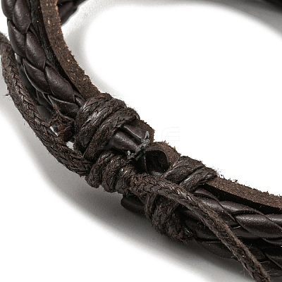 PU Leather & Waxed Cords Triple Layer Multi-strand Bracelets BJEW-F468-10-1