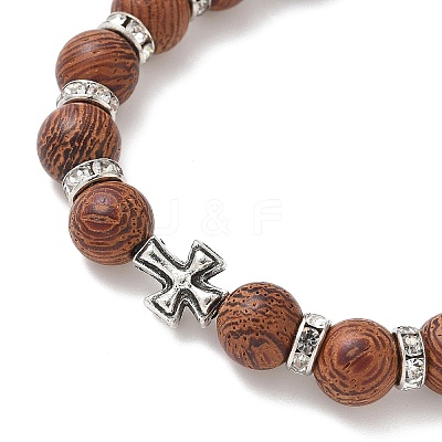 3Pcs 3 Colors Natural Wood Round Beadeed Stretch Bracelets Sets for Men Women BJEW-JB12355-1