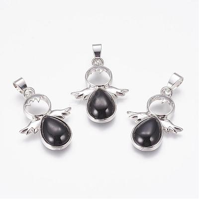 Natural Black Agate(Dyed & Heated) Pendants G-G651-A09-1