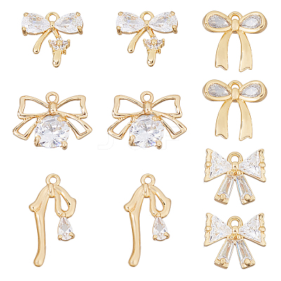 10Pcs 5 Styles Brass Micro Pave Clear Cubic Zirconia Pendants KK-HS0015-25-1