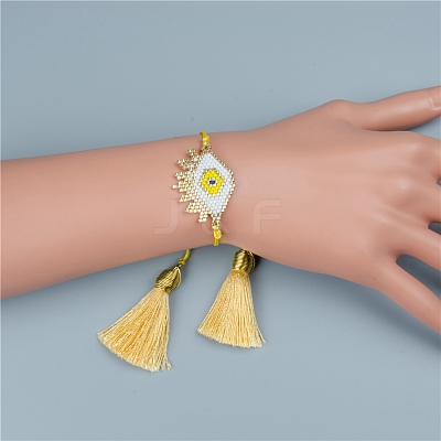 Glass Seed Braided Bead Bracelet with Double Tassel BJEW-A121-18D-1