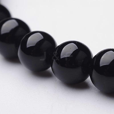 Natural Dyed & Heated Black Agate Round Beaded Stretch Bracelets BJEW-F202-02-1