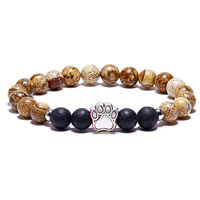 Natural Picture Jasper Bead Stretch Bracelets for Women Men XZ2326-3-1