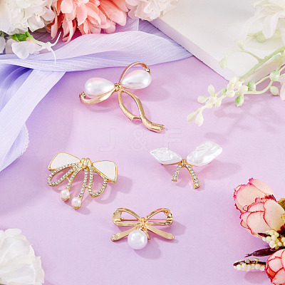 4Pcs 4 Styles Bowknot Alloy Rhinestone Brooches for Women JEWB-TA0001-30-1