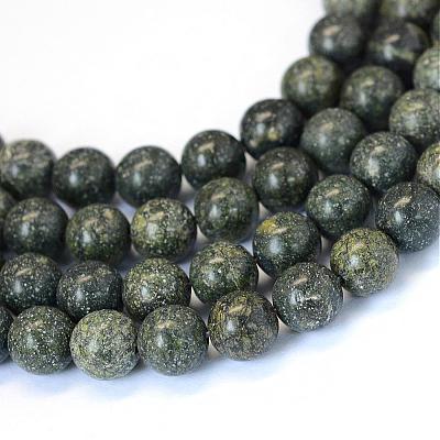 Natural Serpentine/Green Lace Stone Round Bead Strands G-E334-8mm-14-1