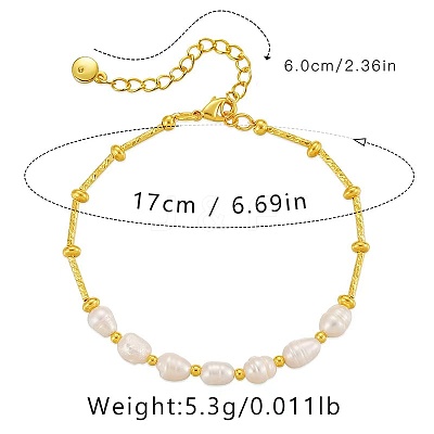 Elegant Natural Freshwater Pearl & Brass Beaded Bracelets for Women RP0175-1