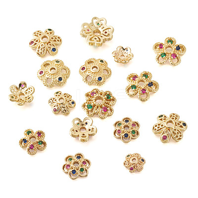16Pcs 8 Styles Brass Micro Pave Cubic Zirconia Bead Caps ZIRC-TA0001-23G-1