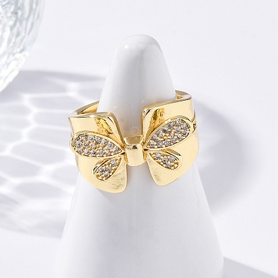 Brass Micro Pave Clear Cubic Zirconia Cuff Rings for Women RJEW-U043-06G-1