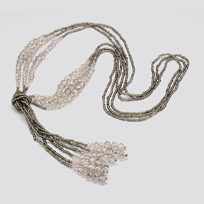 Glass Bead Lariat Necklaces X-NJEW-O059-04K-1
