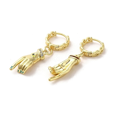 Palm with Horse Eye Golden Brass Dangle Hoop Earrings EJEW-Q797-21G-02-1