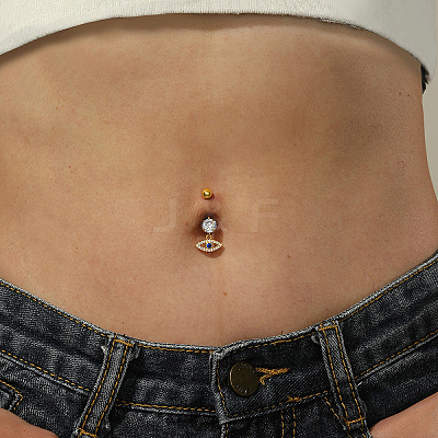 Eye-shaped 201 Stainless Steel Clear Cubic Zirconia Navel Rings for Women's Party Wear XS3043-1