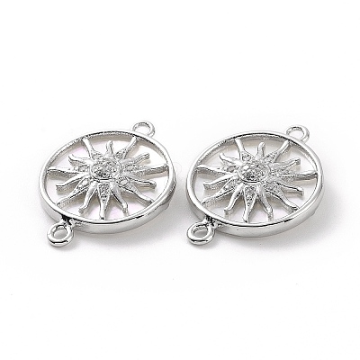 Rack Plating Brass Micro Pave Clear Cubic Zirconia Connector Charms KK-C008-07P-1
