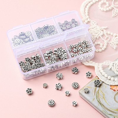 120Pcs 6 Style Tibetan Style Alloy Flower Beads TIBE-YW0001-26-1