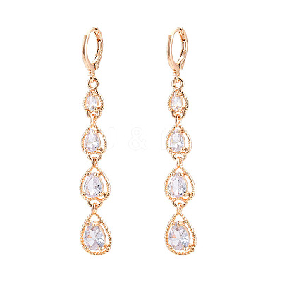 Teardrop Brass Micro Pave Cubic Zirconia Dangle Leverback Earrings EJEW-N058-14G-1