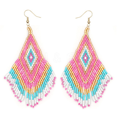 Bohemian Handmade Glass Seed Beads Tassel Dangle Earrings CB9270-4-1