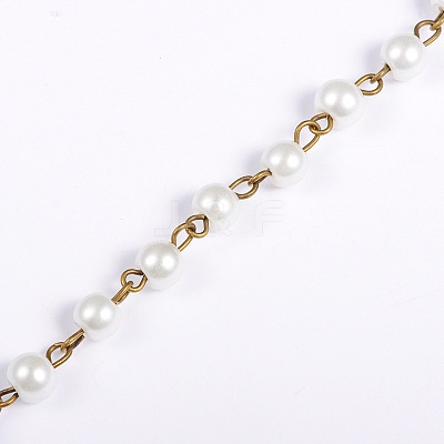 Handmade Round Glass Pearl Beads Chains for Necklaces Bracelets Making AJEW-JB00035-01-1