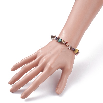 Natural & Synthetic Mixed Chips Beads Stretch Bracelet for Women BJEW-AL00003-07-1