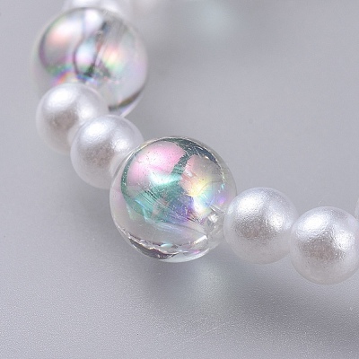 Transparent Acrylic Imitated Pearl  Stretch Kids Bracelets BJEW-JB04575-01-1