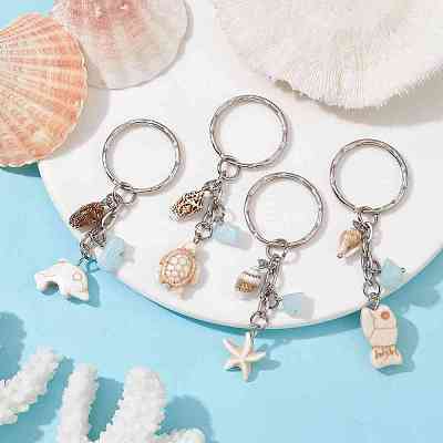 Synthetic Turquoise & Shell Pendant Keychain KEYC-JKC00654-1