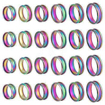24Pcs 6 Styles 201 Stainless Steel Grooved Finger Ring Settings STAS-ME0003-12MC-1