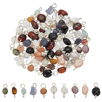 80Pcs 10 Styles Natural Mixed Gemstone Connector Charms PALLOY-HY00002-1