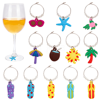 Ocean Theme PVC Wine Glass Charms AJEW-FG0003-98-1