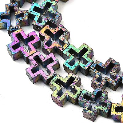Electroplated Natural Lava Rock Beads Strands G-K388-02F-1