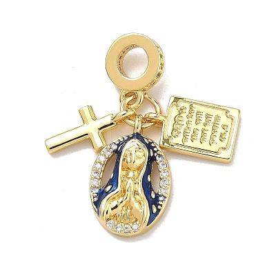 Brass Micro Pave Clear Cubic Zirconia European Dangle Charms KK-D235-17G-1